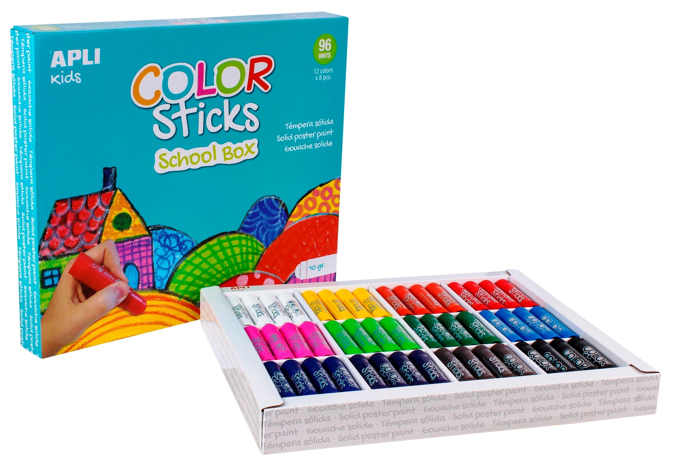 Tempera Solida Apli Color Stick 10 G Caja 12 Colores Surtidos. Témperas  escolares para niños . La Superpapelería